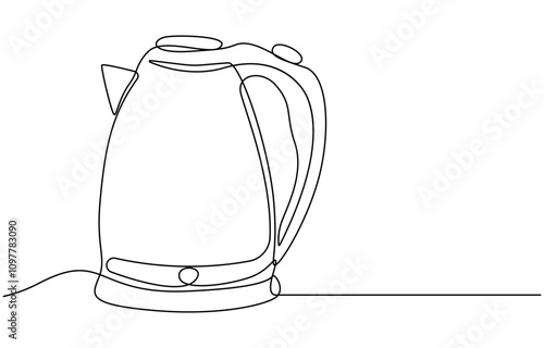 one continuous line drawing of kettle isolated on white background. cooking and kitchen concept, Coffee maker pot drip kettle one line art, A simple, continuous line drawing of a kettle
