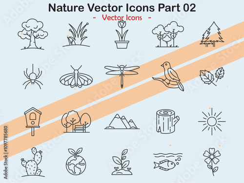 Icons depicting additional nature and outdoor themes in vector style