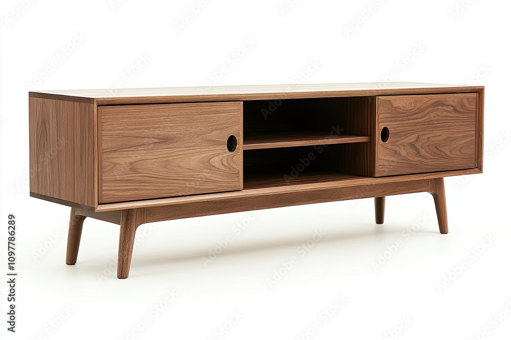 Contemporary TV stand with clean lines on a white backdrop Contemporary TV stand with clean lines on a white backdrop