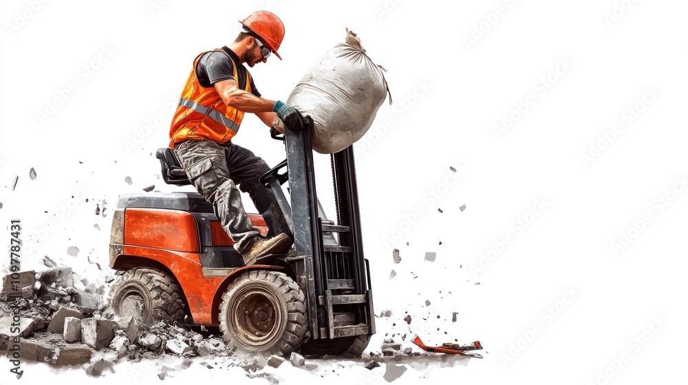 Obraz premium Construction Worker Operating a Forklift Illustration
