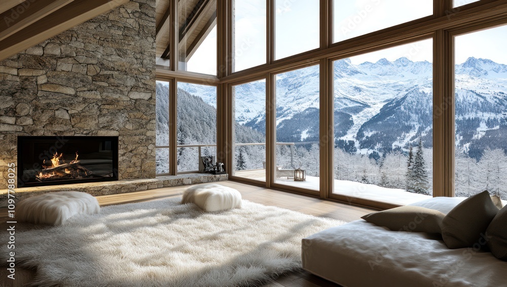 Fototapeta premium Cozy Cabin with Mountain View