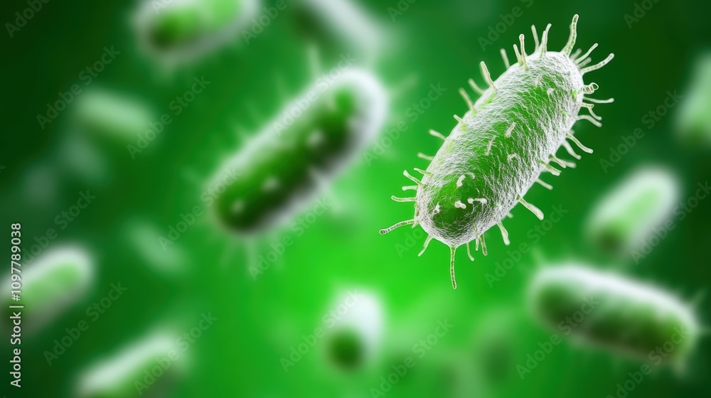 Fototapeta premium Microscopic view of green bacteria in motion