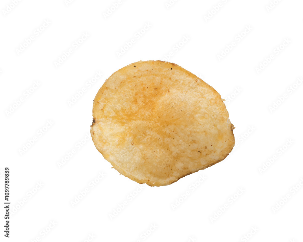 Organic potato chip from above isolated on white Organic potato chip from above isolated on white