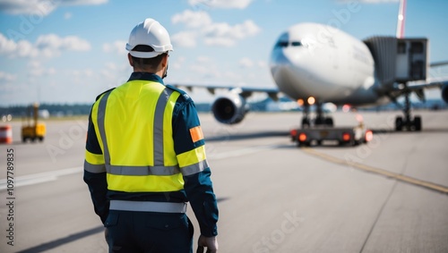 Airport Worker Overseeing Aircraft Operations