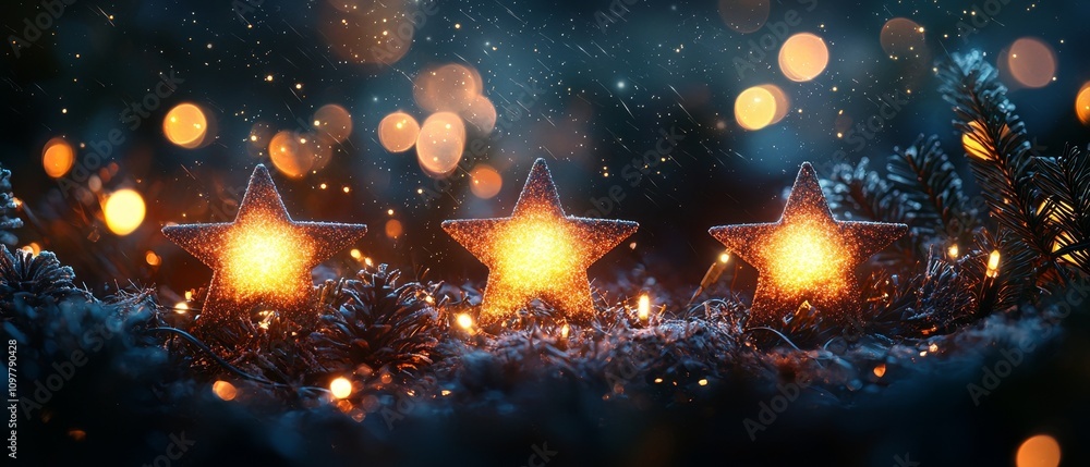 Festive christmas event with glowing stars winter wonderland decorative lights enchanting forest warm glow celebratory spirit Festive christmas event with glowing stars winter wonderland decorative lights enchanting forest warm glow celebratory spirit