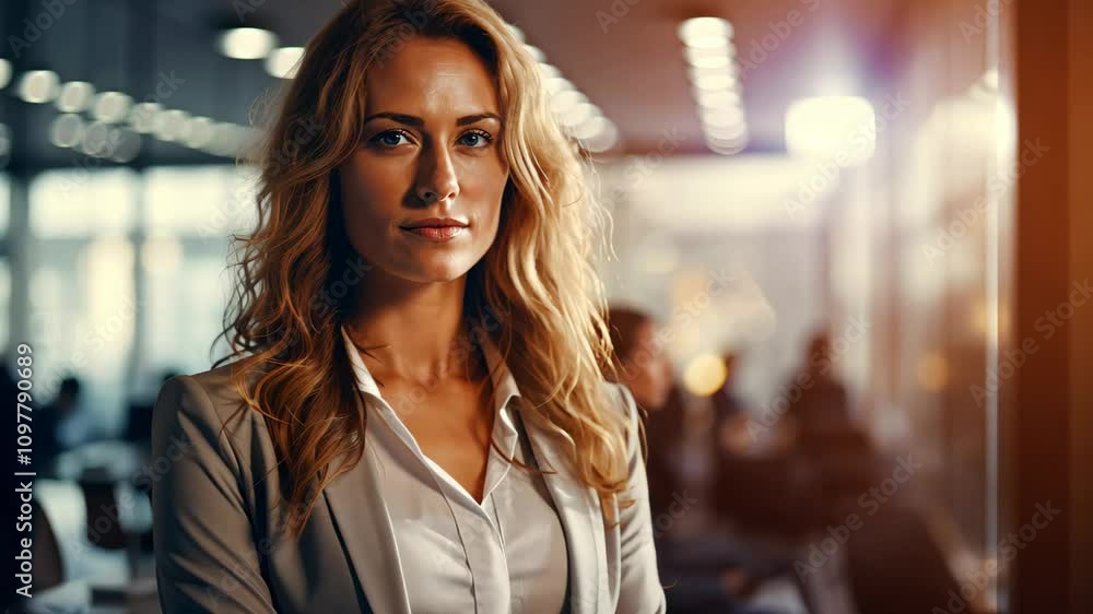 Confident Beauty Businesswoman Leader Smiling in Boardroom Meeting at Sunset Sunrise with Team in Background with Light Flare – Corporate Success and Leadership Concept Confident Beauty Businesswoman Leader Smiling in Boardroom Meeting at Sunset Sunrise with Team in Background with Light Flare – Corporate Success and Leadership Concept