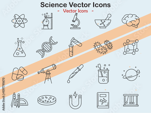 Illustrative icons depicting scientific concepts and tools