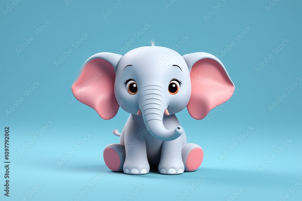 there is a small elephant sitting on a blue surface there is a small elephant sitting on a blue surface