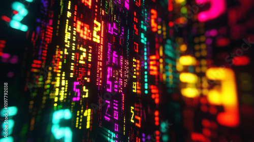 Wallpaper Mural Abstract representation of stock ticker data, with numbers in neon colors - Bold and digital, low lighting Torontodigital.ca