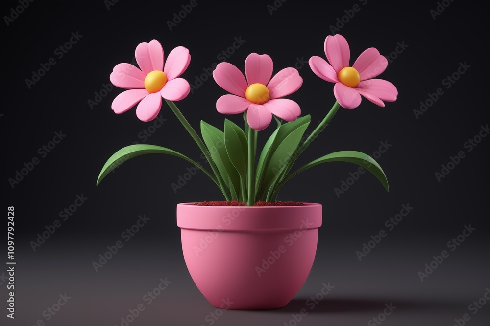 there is a pink flower pot with three pink flowers in it there is a pink flower pot with three pink flowers in it