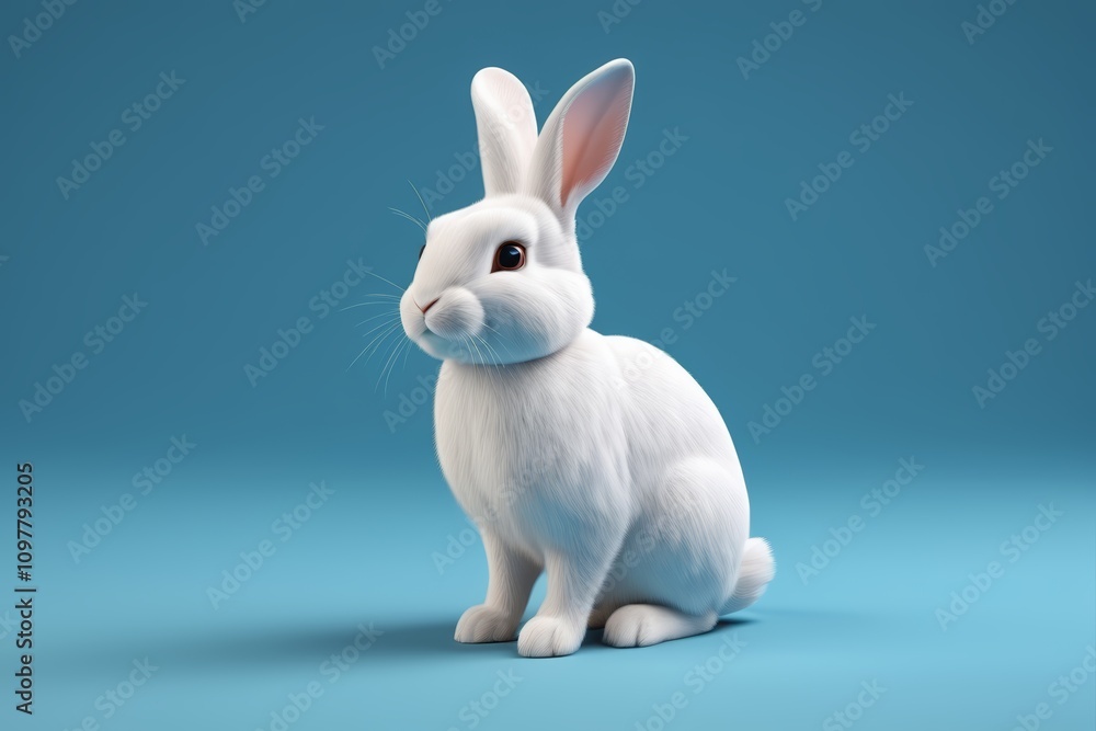 Fototapeta premium a close up of a white rabbit sitting on a blue surface