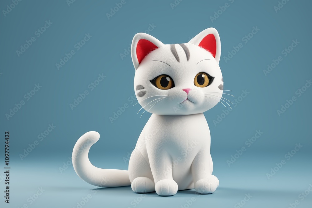 there is a white cat sitting on a blue surface there is a white cat sitting on a blue surface