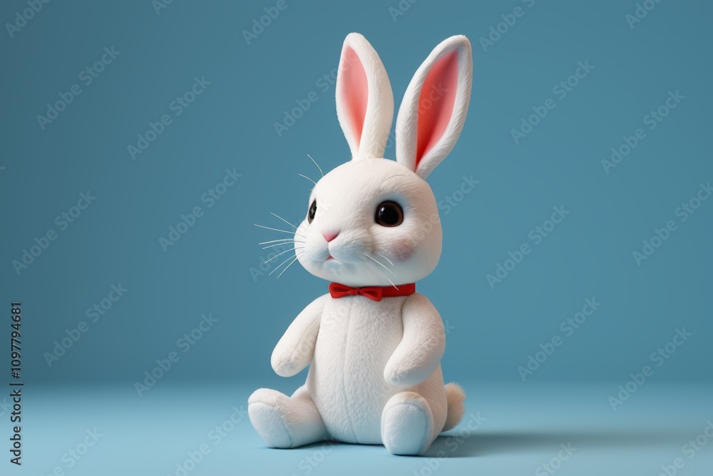 Obraz premium there is a white rabbit with a red bow tie sitting on a blue surface