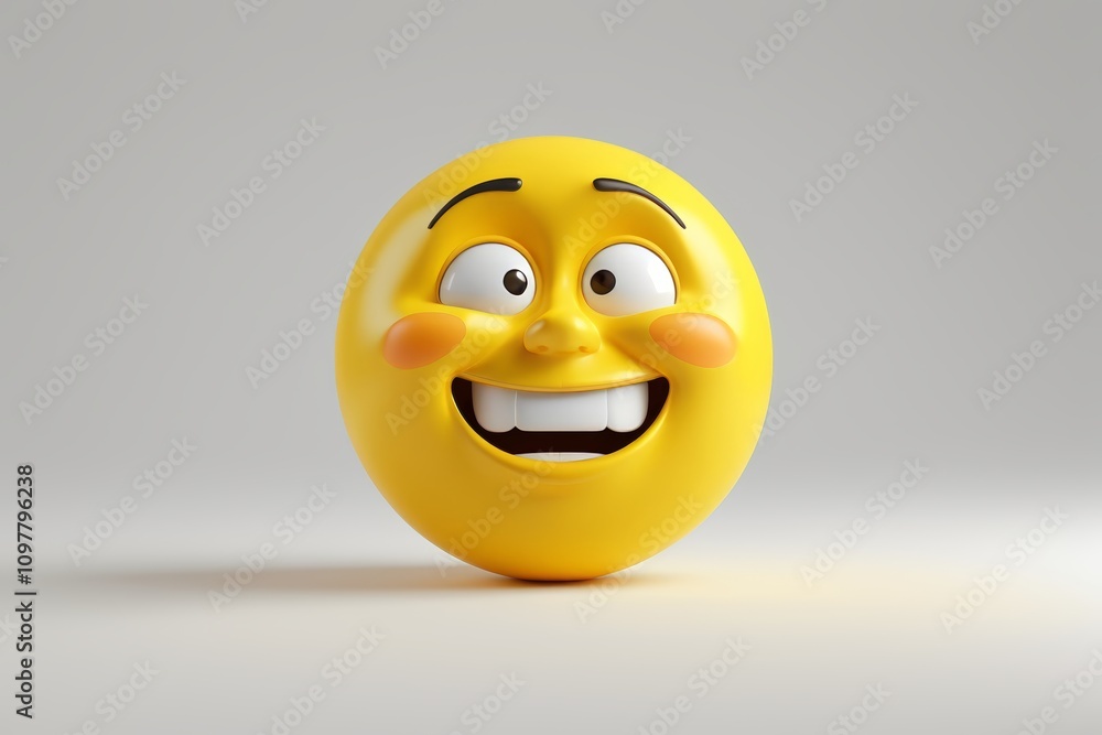 Fototapeta premium yellow smiley face with a big smile on a plain surface