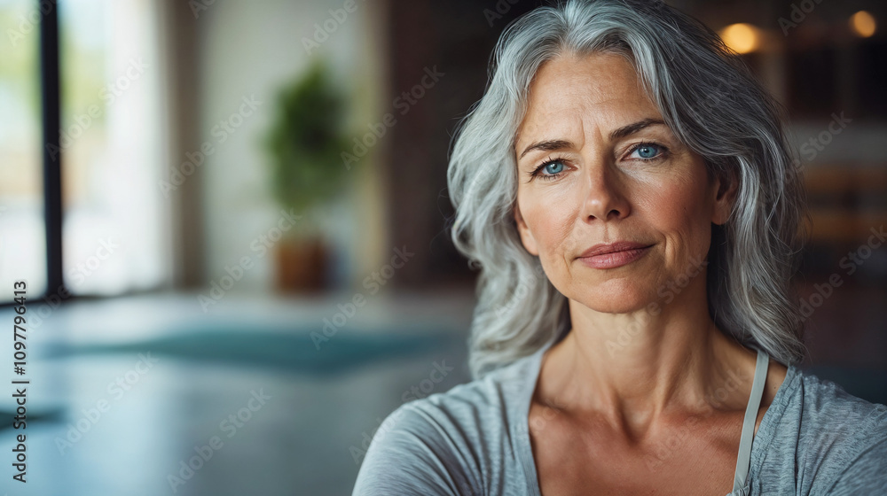 Holistic wellness practice: Elegant woman in peaceful yoga studio reflecting health and vitality Holistic wellness practice: Elegant woman in peaceful yoga studio reflecting health and vitality
