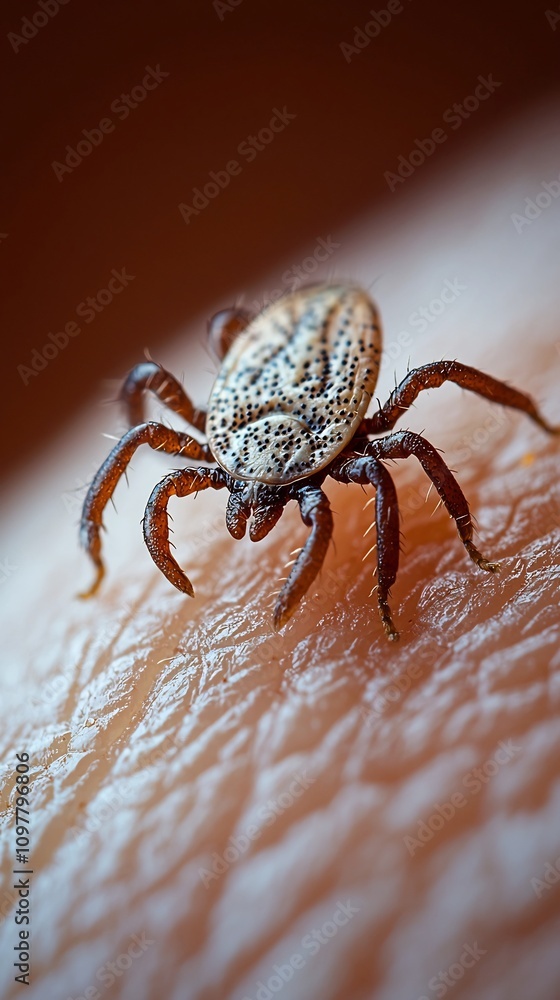 Tick Latched Onto Skin with Microscopic Details Symbolizing Pest Bite Danger Tick Latched Onto Skin with Microscopic Details Symbolizing Pest Bite Danger