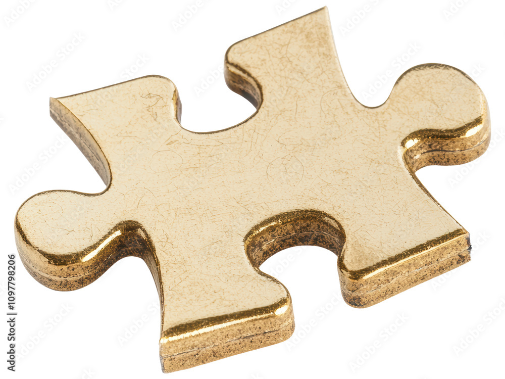 Fototapeta premium Golden Puzzle Piece on White Background