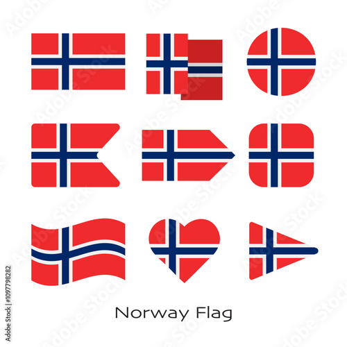 Norway flag icon set isolated on white background. Vector Illustration.