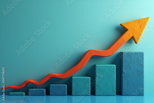 Long business growth curved arrow. Financial goal background template. Investment economy value concept photo