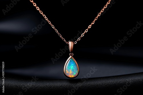 Rose Gold Chain Necklace with Teardrop Opal Pendant