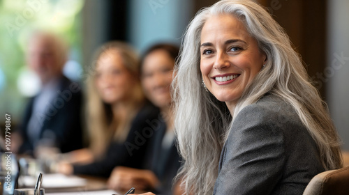 Wallpaper Mural Charismatic mature businesswoman in an office meeting, Inspiring confident elder leadership imagery Torontodigital.ca