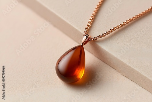 Rose Gold Necklace with Teardrop Amber Pendant