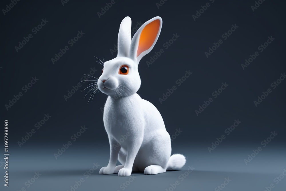 Fototapeta premium a close up of a white rabbit with orange eyes sitting on a gray surface