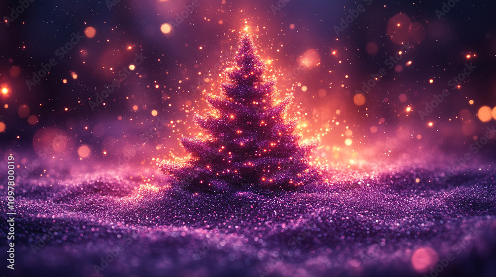 Magical Christmas Tree with Lights in Purple Colors Magical Christmas Tree with Lights in Purple Colors
