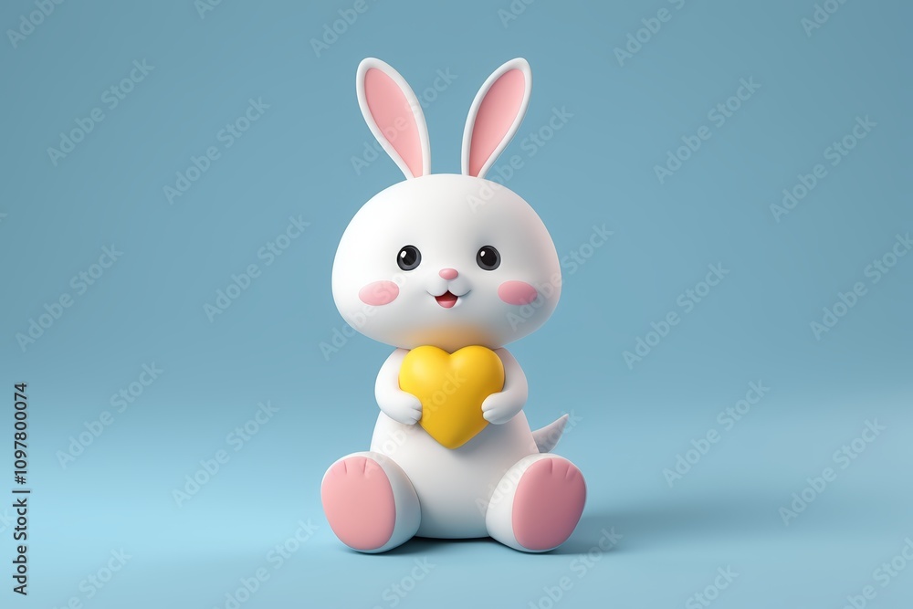 Fototapeta premium arafly white rabbit holding a yellow heart on a blue background