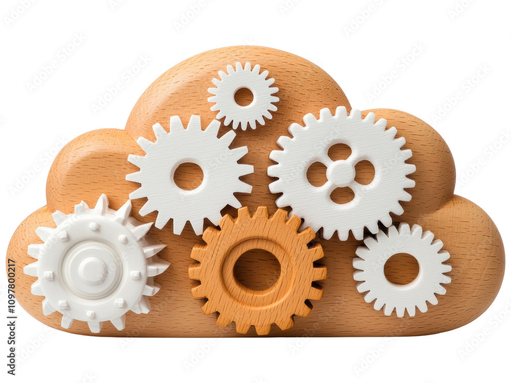 Wooden Cloud with Gears for Creative Concepts Wooden Cloud with Gears for Creative Concepts