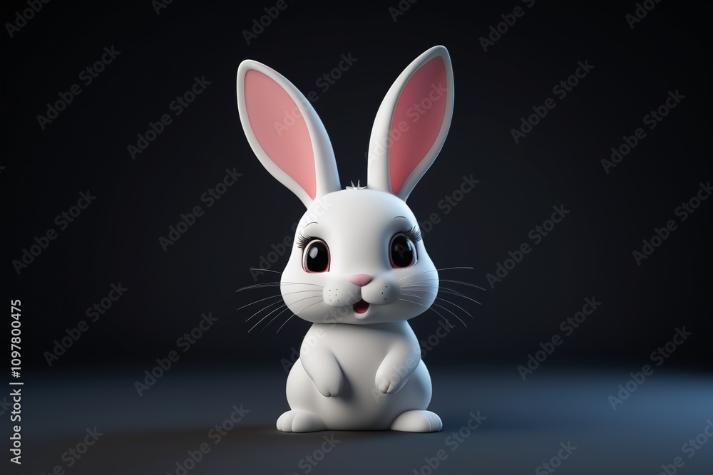 Obraz premium a close up of a white rabbit with pink ears sitting on a black surface
