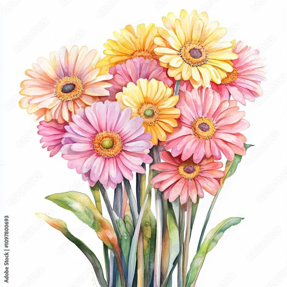 Vibrant Watercolor Gerbera Daisy Bouquet Vibrant Watercolor Gerbera Daisy Bouquet