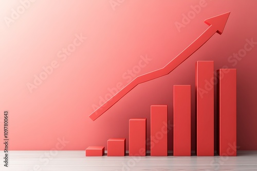 Red growth chart with rising arrow on pink background