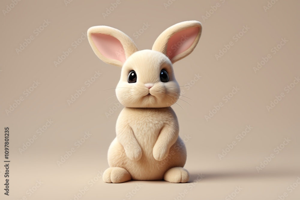 Fototapeta premium there is a small white rabbit sitting on a beige surface