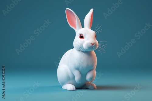 there is a white rabbit with red eyes sitting on a blue surface