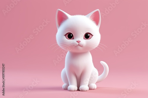 there is a white cat sitting on a pink surface