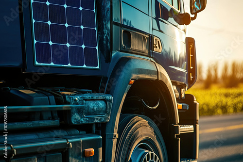 Truck with solar panels and eco-friendly modifications photo