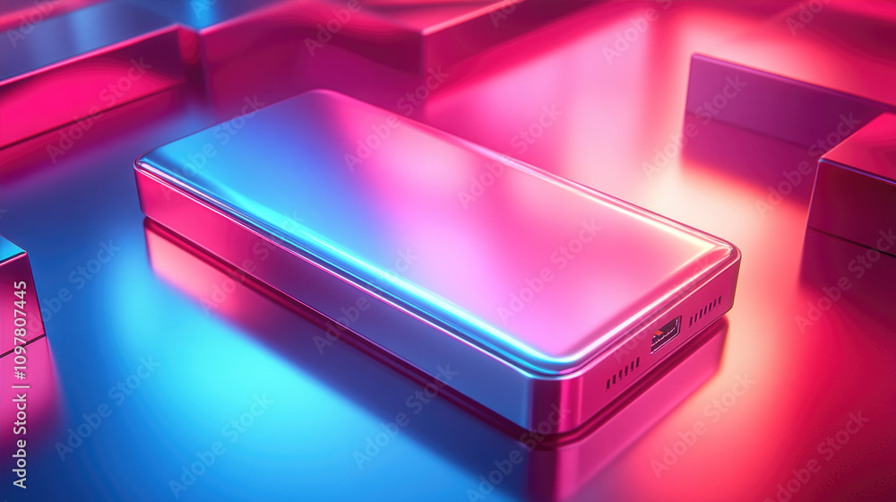 A stylish power bank emits a strong red neon glow, reflecting futuristic aesthetics and compact energy solutions A stylish power bank emits a strong red neon glow, reflecting futuristic aesthetics and compact energy solutions