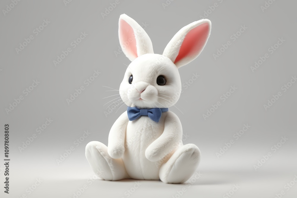 Fototapeta premium there is a white rabbit with a blue bow tie sitting down