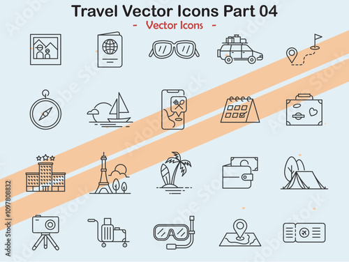 Final set of travel-themed icons illustrating travel experiences