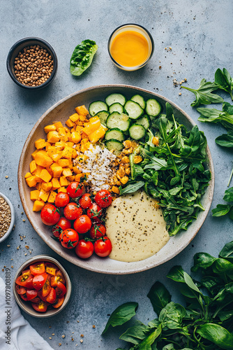 Vegan Caesar salad with cashew dressing photo