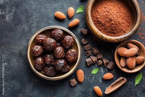 Vegan energy balls with dates and cocoa photo