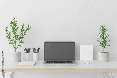 Wallpaper Mural New hire desk setup, laptop and welcome kit, 3D illustration Torontodigital.ca