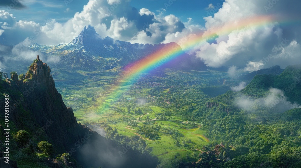 Rainbow over Majestic Mountains and Valley Rainbow over Majestic Mountains and Valley