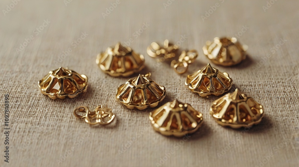 Minimalistic gold embellishments on linen texture Minimalistic gold embellishments on linen texture