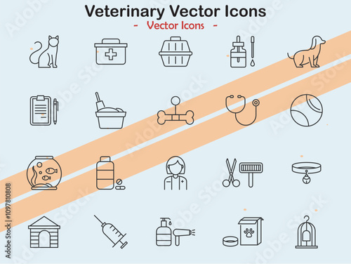 Icons related to veterinary services and animal care