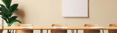 Training session for new hires, classroom setting, 3D illustration
