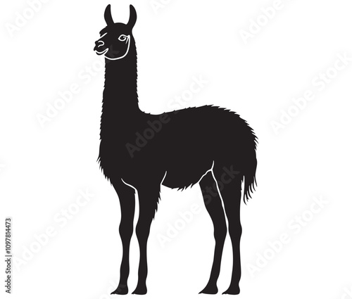 llama cartoon illustration vector design, Minimalist llama silhouette icon