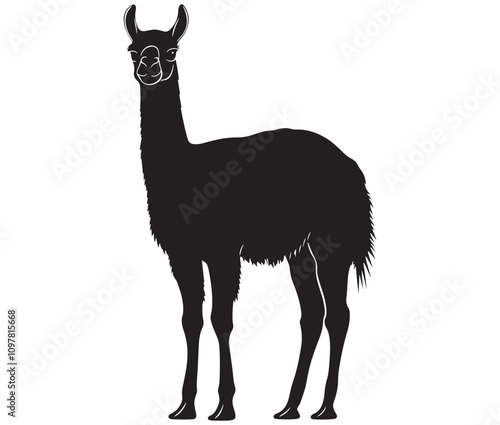 llama cartoon illustration vector design, Minimalist llama silhouette icon