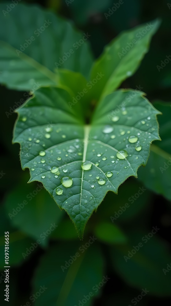Green garden leaf with raindrops Green garden leaf with raindrops